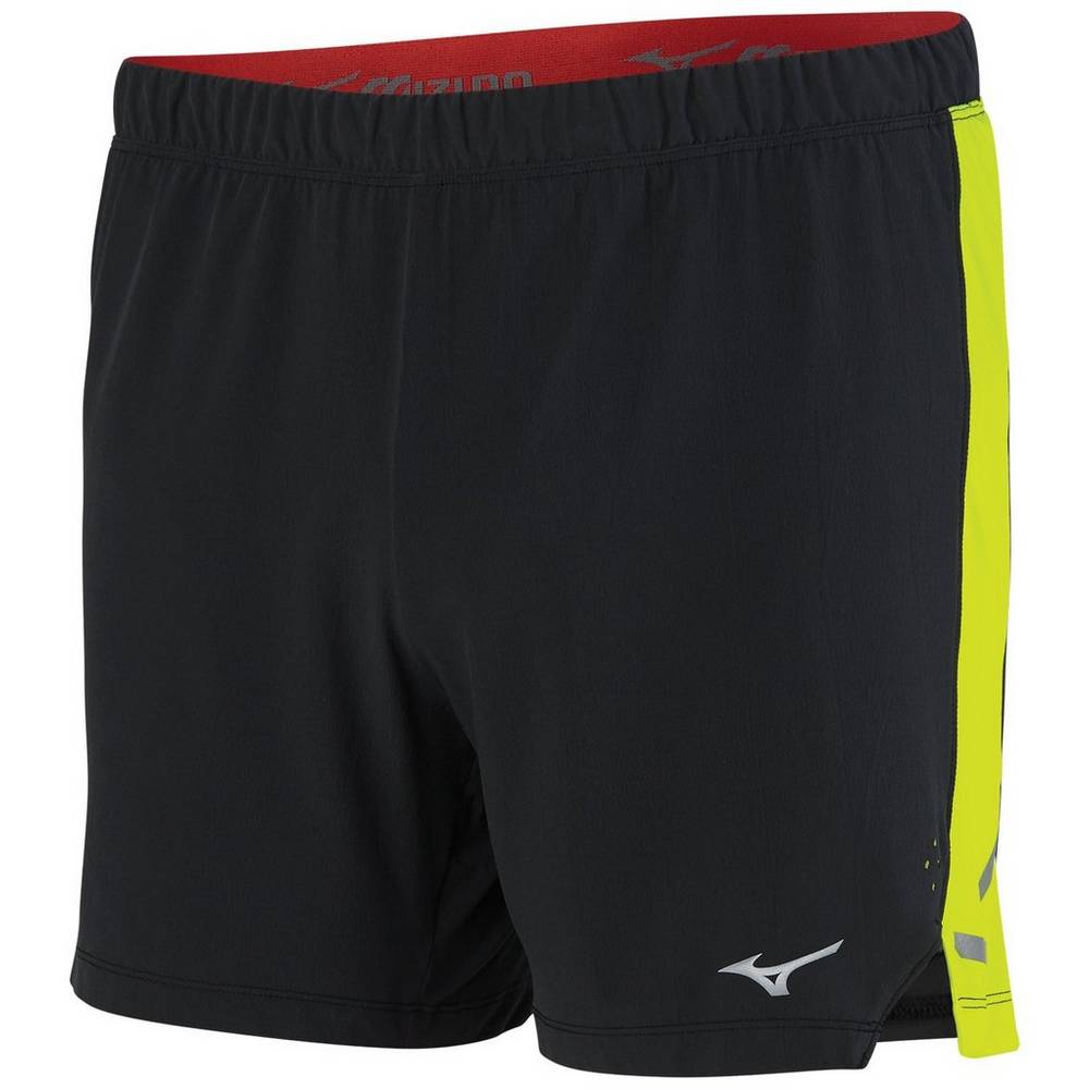 Mens Mizuno Aero 4.5" Running Shorts Black/Yellow Philippines (YISDPM052)